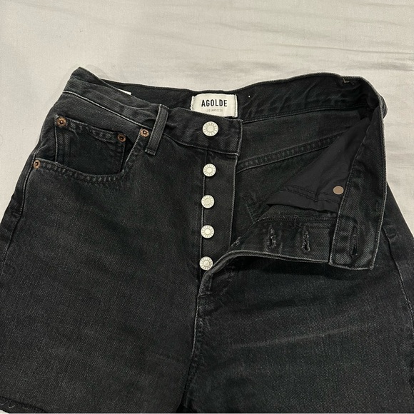 Agolde Black Distressed Denim Jean Shorts - Picture 6 of 7
